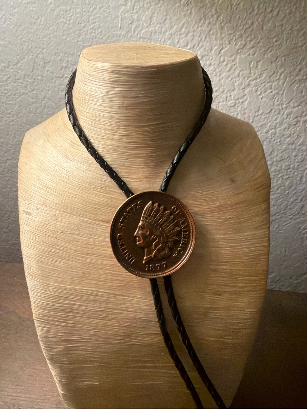 Vintage Copper Indian Head Penny Style Bolo Tie Handmade Western Cowboy Necklace